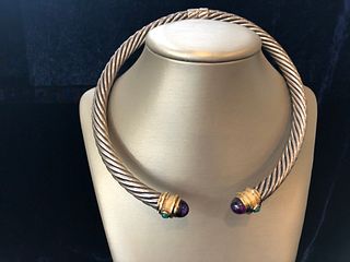 David Yurman Sterling Silver and 14k Yellow Gold 10mm Cable Renaissance Necklace
