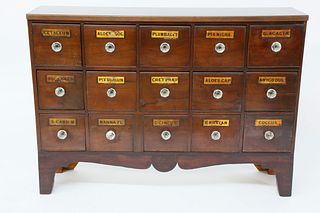 15 Drawer Apothecary Cabinet with Printed Placards