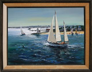Kerry Hallam Acrylic on Canvas "Rounding Brant Point Nantucket, 1981"