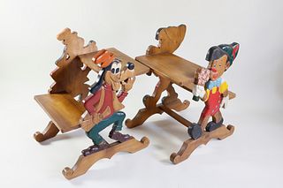 Two Carved and Painted Child's Wood Desks