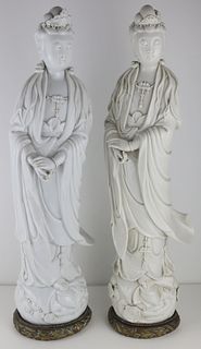 (2) Blanc De Chine Figures of Guanyins.