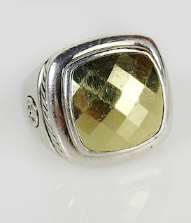 Lady's David Yurman 18 Karat Yellow Gold and Sterling Silver Faceted Dome Ring