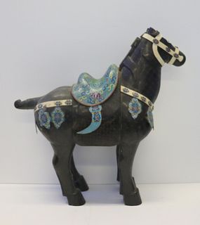 Antique Bone Inlaid Horse With Cloisoinne