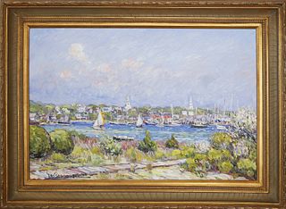 Jan Pawlowski Oil on Canvas "View of the Town of Nantucket from Monomoy"