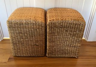 Pair of Contemporary Rush Woven Cube Side Tables