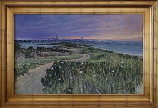 Illya Kagan Oil on Canvas "View of the Town of Nantucket Early Evening