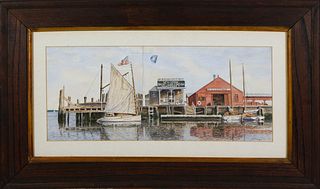 John Hutchinson Watercolor on Paper "New York Yacht Club Station - Nantucket"