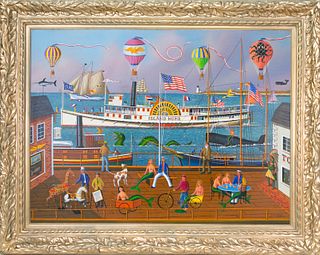 Jerome Howes Oil on Canvas "Sidewheeler Island Home - Nantucket"