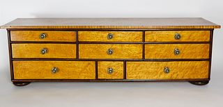 American 9 Drawer Tiger and Bird's Eye Maple Spice Cabinet, 19th Century