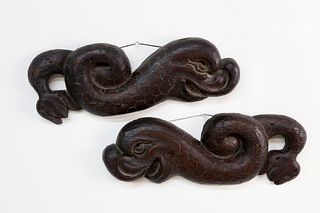 Pair of Carved Oak Architectural Dolphin Ornaments, 19th Century