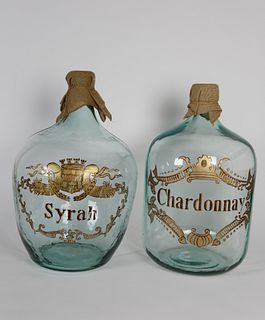 Pair of French Style Syrah and Chardonnay Wine Jugs