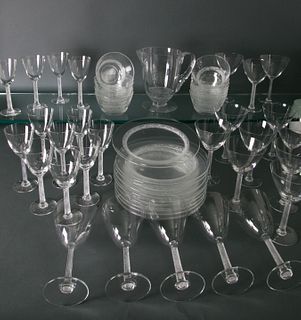 55 Piece Set of René Lalique Glass in the Phalsbourg Pattern