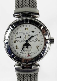 Men's Philippe Charriol Stainless Steel Chronograph Moon Phase Quartz Movement Watch