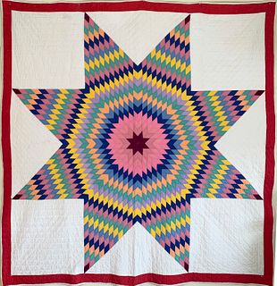 Vintage Colorful Texas Star Patchwork Quilt, circa 1930s