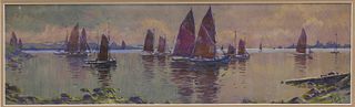 Hezekiah Anthony Dyer Watercolor on Paper "Boats on Narraganset Bay"