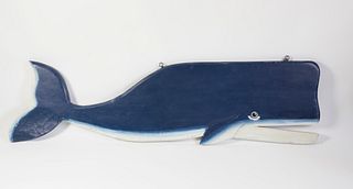 Contemporary Carved and Painted Wood Whale Sign