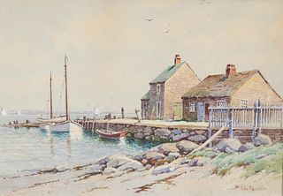 William Paskell Watercolor on Paper "Swains Wharf"
