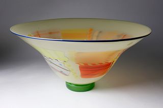 Contemporary Round Flared Rim Multi-Color Glass Bowl