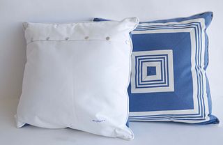 Pair of Ralph Lauren Blue and White Canvas Pillows
