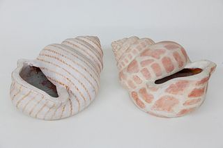 Pair of Large Seashell Paint Decorated Terracotta Planters