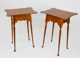 Pair of Contemporary Tiger Maple Porringer Top Side Tables