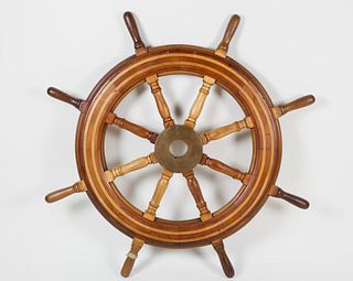 Carved Mahogany and Maple Ship's Wheel