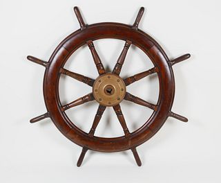 Oak Ship's Wheel with Brass Center