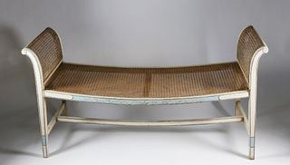 Decorated Caned Window Bench, 19th Century