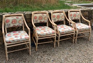 Four Seashell Upholstered Rattan Armchairs