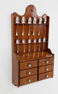 English Pitch Pine Hanging Spoon Rack Spice Chest