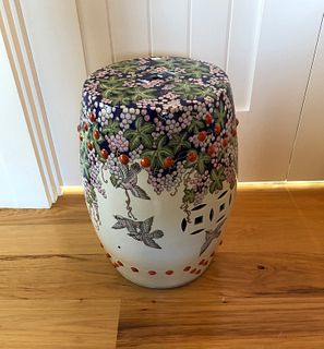 Porcelain Garden Stool Decorated with Grapes and Swallows