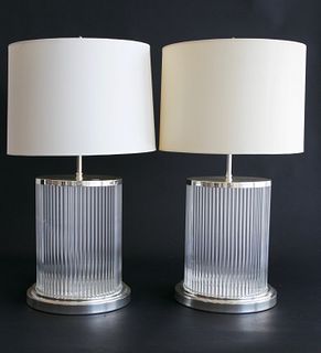 Pair of Modern Reeded Cylindrical Lamps
