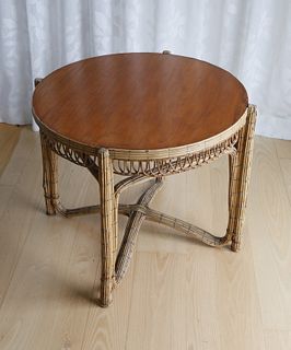 Vintage Rattan Round Side Table