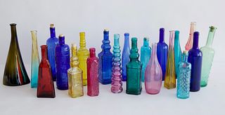 Collection of Colored Glass Bottles