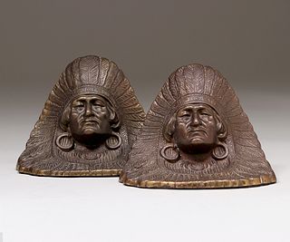 Pair Native American Bronze Bookends c1910