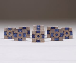 Set of 9 Grueby Tiles c1910