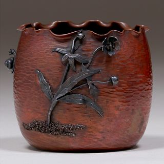 Gorham Hammered Copper & Silver Vase c1900