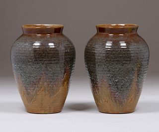 Pair Zanesville Stoneware Sand Jars c1920s