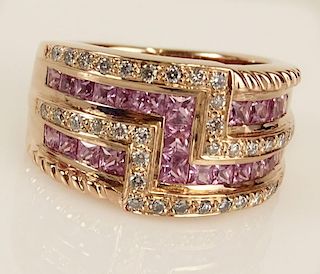 Lady's Levian Pink Sapphire, Diamond and Rose Gold Ring