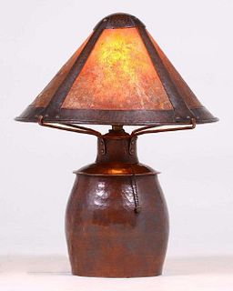 John L. Wilocx Hammered Copper & Mica Lamp c1910