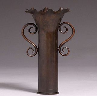 Early Dirk van Erp Hammered Shell Casing Vase 1902-1904
