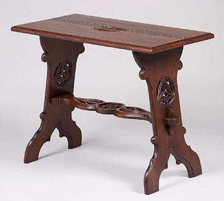 Arts & Crafts Carved Gothic Side Table c1900