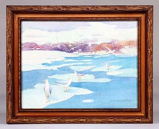 Carl Nordstrom Watercolor "Gulls on the Ice, Rockport"