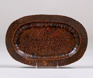 Arts & Crafts Hammered Copper Oval Tray c1910