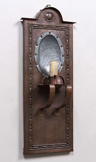Arts & Crafts Hammered Copper & Pewter Wall Sconce 1910