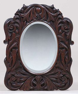 Arts & Crafts Hand-Carved Oak Mirror c1900