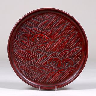 Japanese Red Lacquer Kamakura-Bori Tray c1910