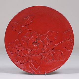 Japanese Red Lacquer Kamakura-Bori Tray c1910