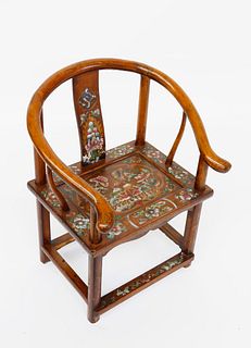 Chinese Youth Horseshoe Rail Decorated Teak Wood Chair, circa 1920s