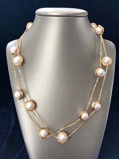 12mm White Fresh Water Pearl and Sterling Vermeil Wire and Chain Necklace